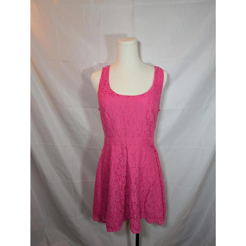 GUC Y2K Aeropostale Hot Pink Lace Dress Size Large With Tie Back